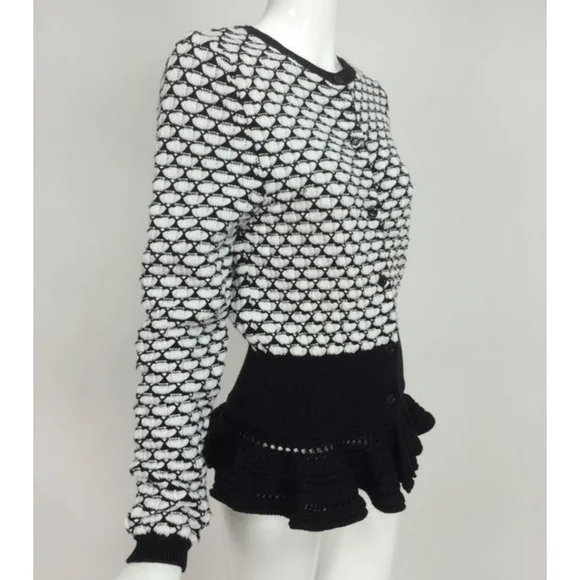 Christian Dior Wool Cardigan Peplum Flounce Crochet Tunic Longline DEADSTOCK NEW